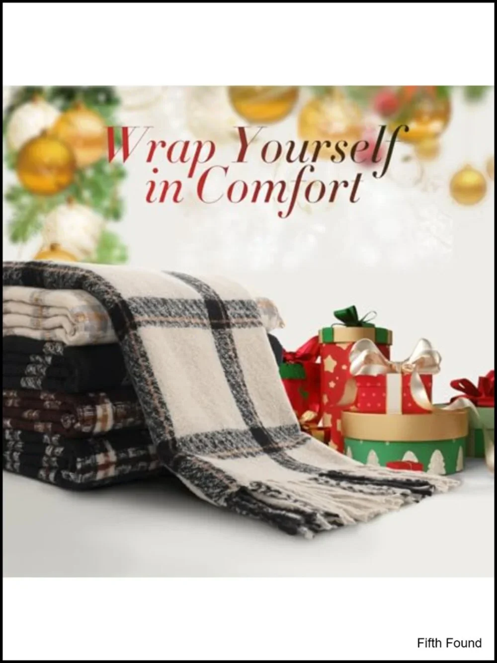 Oversized Plaid Blanket Scarf Shawl Wrap with Tassels